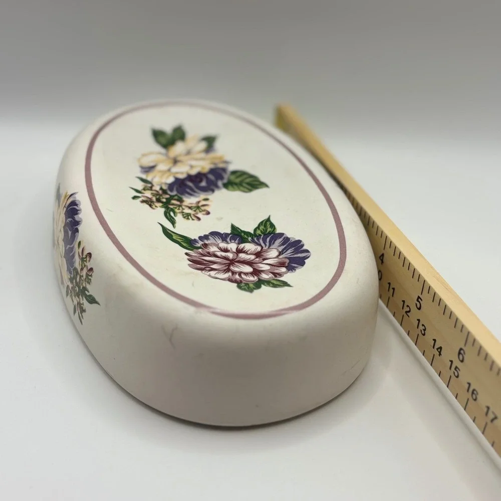 Floral ceramic vanity bathroom set soap dish grandmacore cottagecore 1980s decor